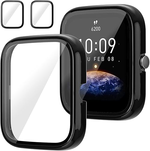 Rc-Z Protector de pantalla para Amazfit Bip 3Pro, paquete de 2 protectores de policarbonato duro, accesorios de funda protectora completa