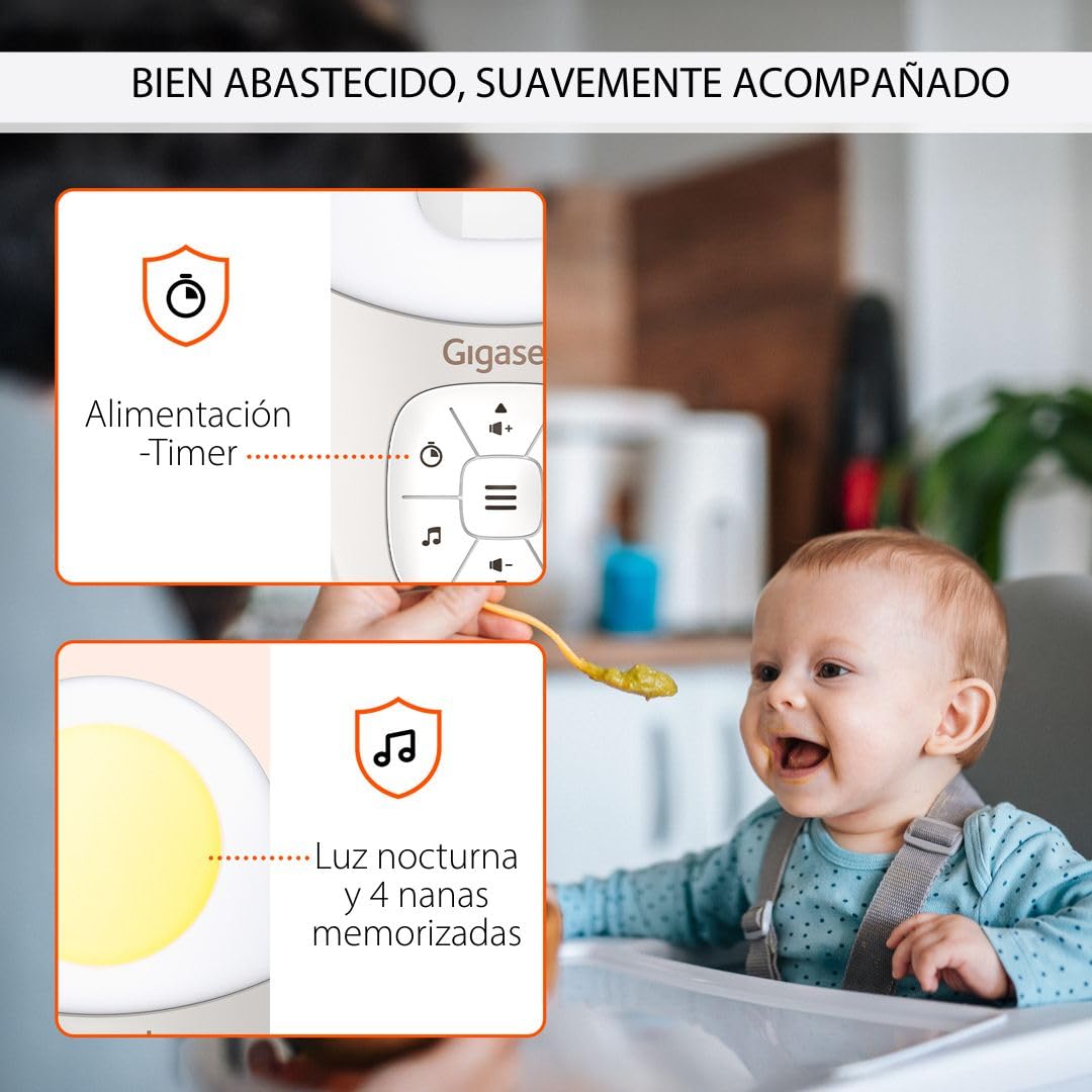 Gigaset Baby 100 Audio Vigilabebés, DECT, Alcance 300 m, Warm Grey | Comunicación bidireccional, temporizador alimentación, luz nocturna, [Versión Española]