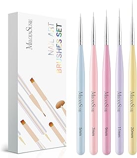 MelodySusie Nail Art Liner Brushes 5Pcs Professional Gel Polish Painting Art Design Pen Set for Thin Long Lines, Tiny Details, Fine Drawing, Delicate Coloring Sizes 5/7/9/11/20mm
