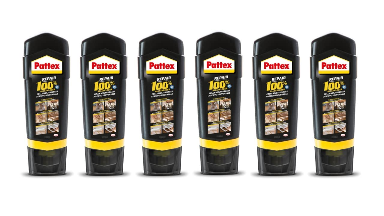 Pattex Riparazione 100% colla forte per interni ed esterni, colla per riparazione vari materiali, 6 x 100 g, trasparente, 6 pezzi