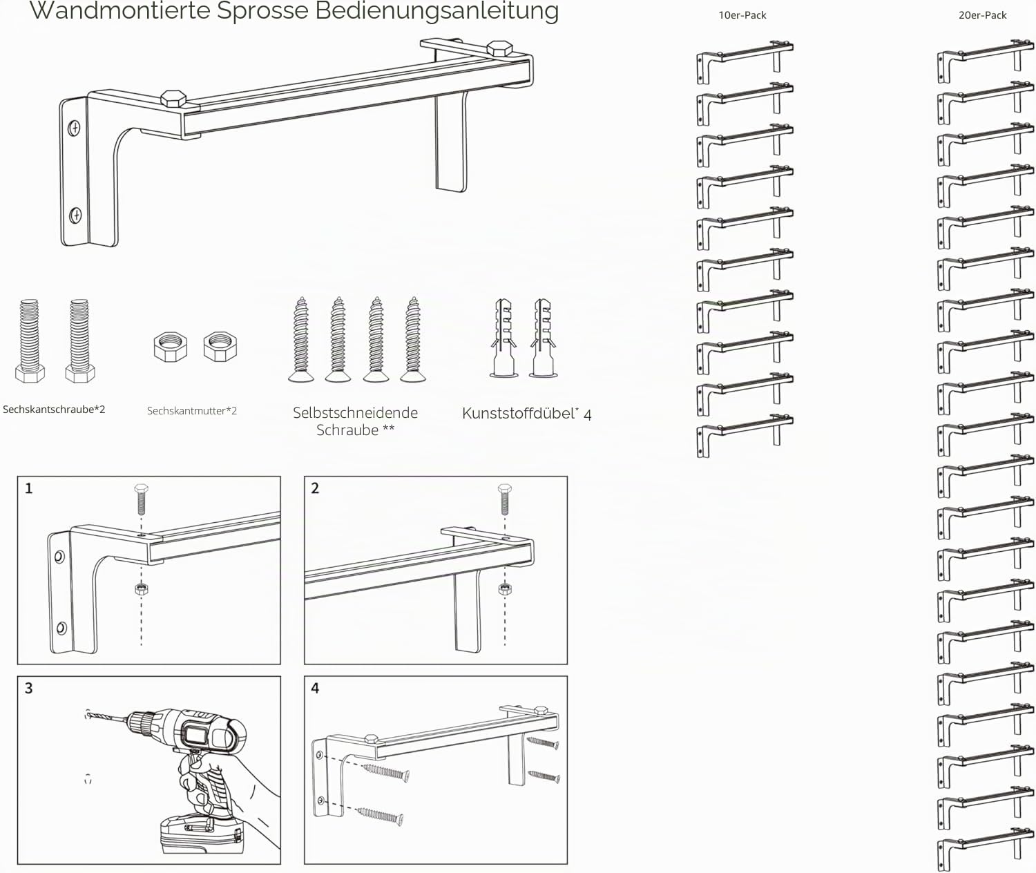 Robuste 5-stufige Stahl-Wandleiter - 285 kg Kapazität - Notfallleiter mit Schraube und 3-lagiger - Rostbeständiger Beschichtung für Kellerfenster und Brunnen - Zertifizierte Leiter zur Wandmontage