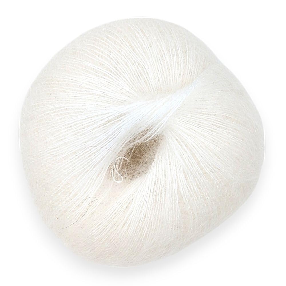 Fulffy, Premium Super Kid Mohair and Silk Lace-Weight Knitting and Crochet Yarn, 25g - Halo Kid Silk 100 Angel