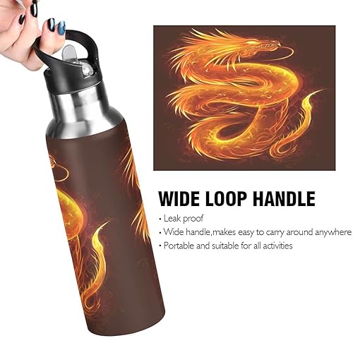 Miniatura 5 de Dragon - Botella de agua para niños, frasco aislado de acero inoxidable con tapa con popote, a prueba de fugas, 20 onzas
