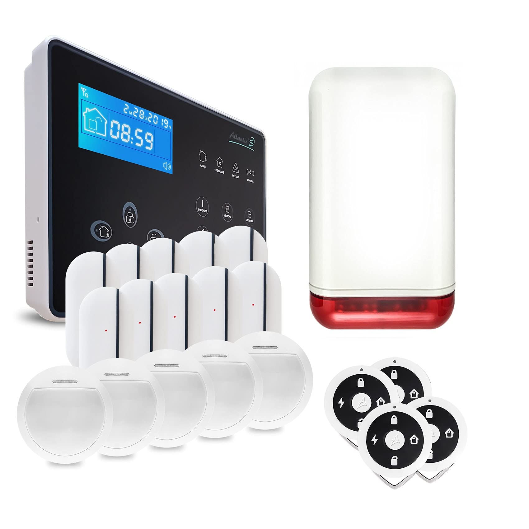 Atlantic'S NEOS Kit Extra - Pack de Alarma inalámbrica NEOS - Transmisión de alertas en línea Fija o móvil, tolerancia a Animales domésticos - Sirena integrada 105 dB