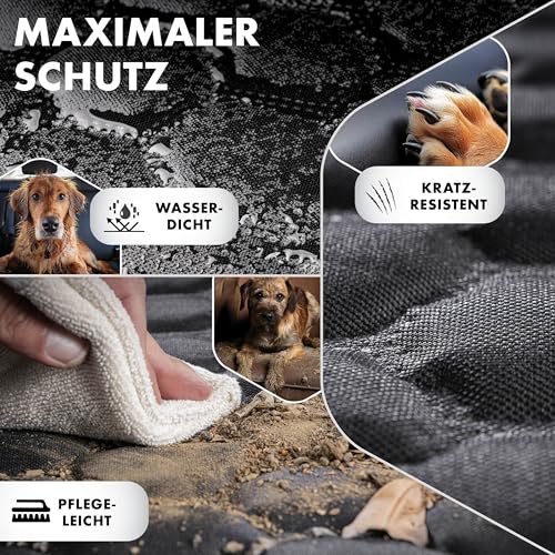Walser Premium Auto Hundedecke Rocky, 100% wasserdichte Rücksitz Autoschondecke inkl. Seitenschutz und Sichtfenster, Rückbank Autodecke ideal für Reise & Transport mit kleinen und großen Hunden