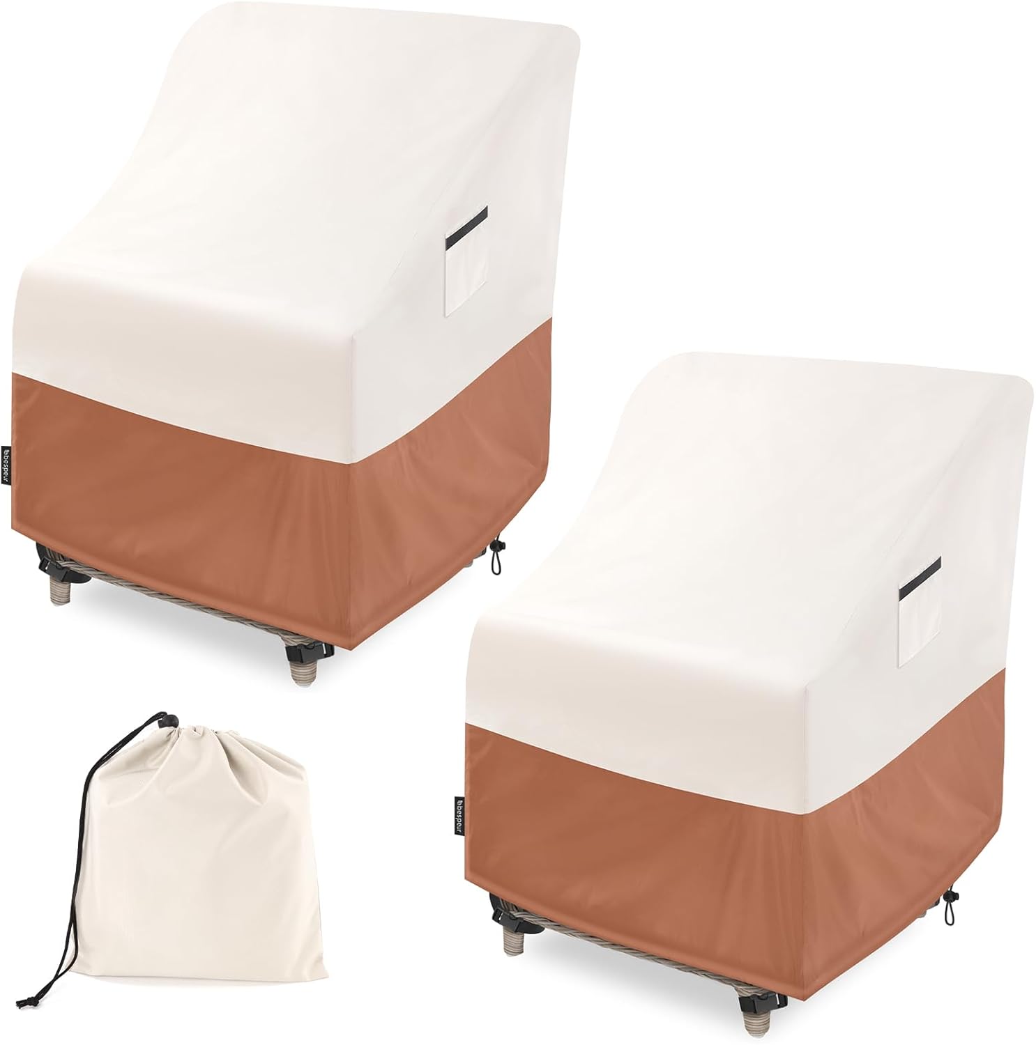 Waterproof Patio Chair Covers 2 Pack,Outdoor Furniture Covers with Air Vents for Swivel/ Rocking Chair/ Adirondack Chairs Seat,Heavy Duty 600D Oxford,Fits 35"W x 38"D x 31"H,Beige & Brown