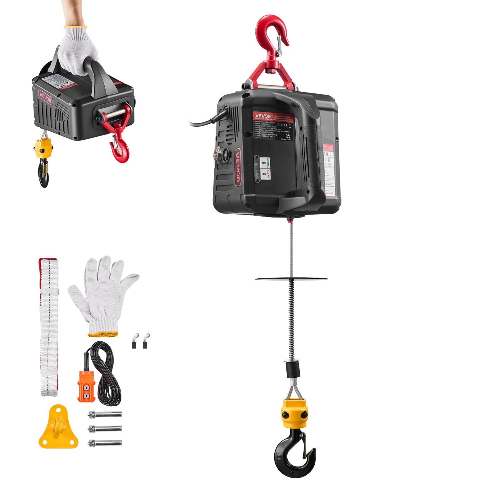 VEVOR Cabrestante Eléctrico 2 en 1, Capacidad de 500 kg, 1500 W, Altura de Elevación de 7,6 m, Velocidad de 5 m/min con Control Manual y Remoto por Cable, para Fábricas, Almacenes y Talleres