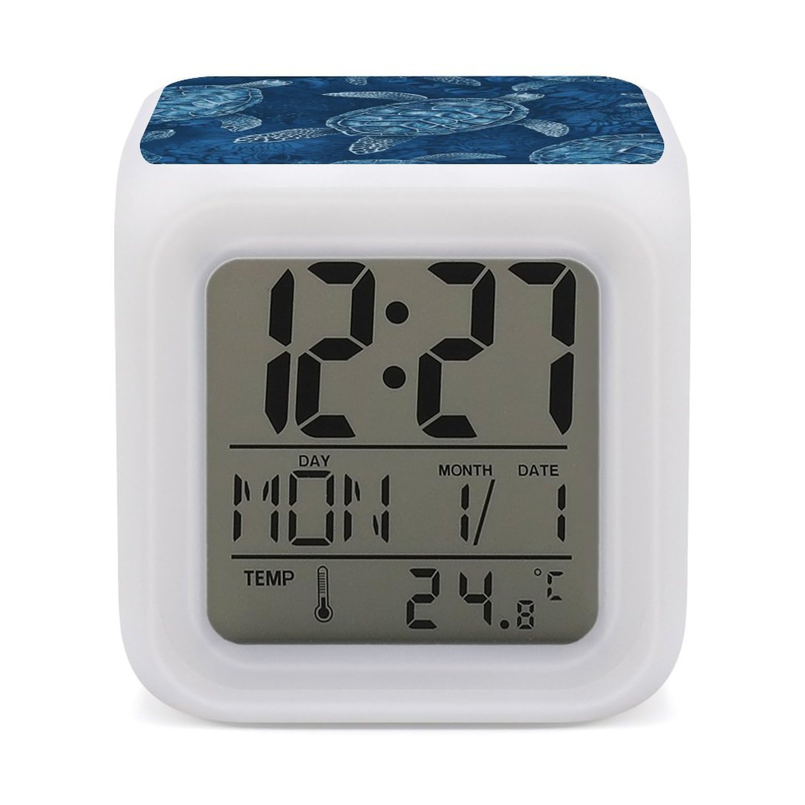 VstaDank Sea Turtle-Blue Alarm Clock for Bedrooms Small Clocks with 7 Color Night Light Desk Clock with Large Numbers Loud Wake Up Timer Ideal for Gift & Room Decor