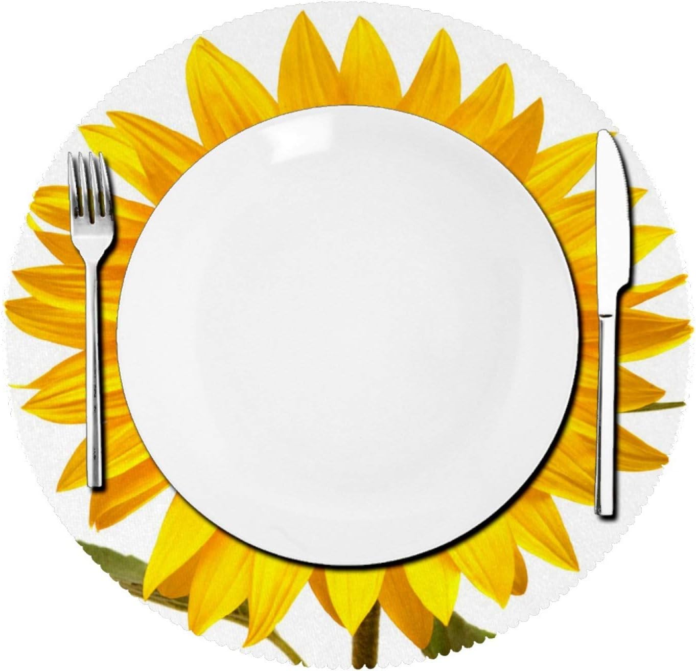 NO Round Placemats Set of 4 Yellow Blooming Sunflower Dining Table Mats Kitchen Waterproof Washable Place Mats Wipeable Boho Tablemats for Home Decor