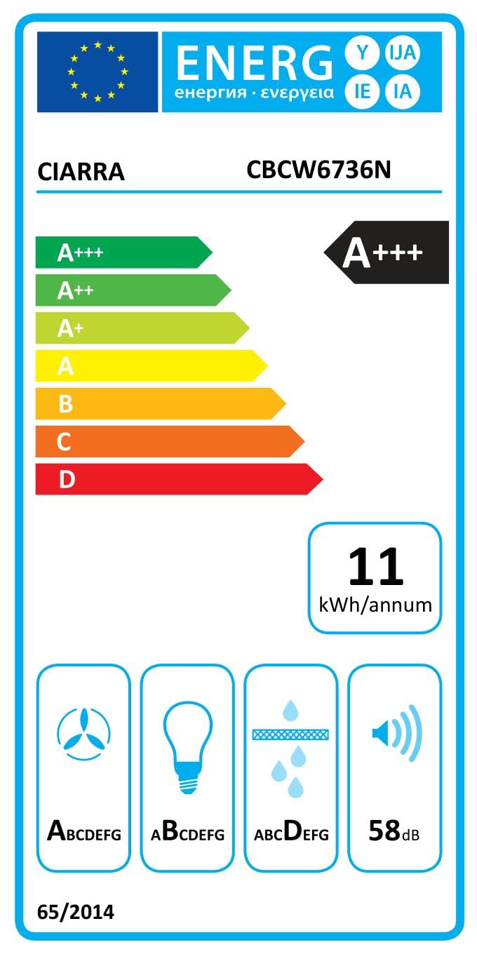 Cappa Aspirante Da Incasso 60cm CIARRA - 750m&sup3;/h, Classe A++, Vetro Bianco Con Touch Panel (Incl. Filtri Carboni Attivi)