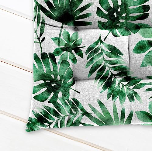 Image of Cotton Shell with Mixed Fiber Filled Printed Chair Cushion - Big Leaf (Pack of 1)