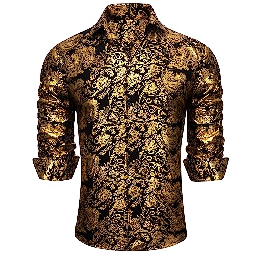 Barry.Wang Men's Disco Dress Shirt Long Sleeve Nightclub Mexico Paisley Floral Shirts Metallic Gothic Shiny Button Down Shirt2