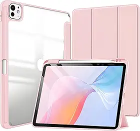 Capa para iPad Pro 11 Polegadas M5/M4 (2025/2024) 6ª/5ª Geração Capinha Protetora Fina Capa Traseira Transparente Proteção com Suporte para Lápis - Rosa