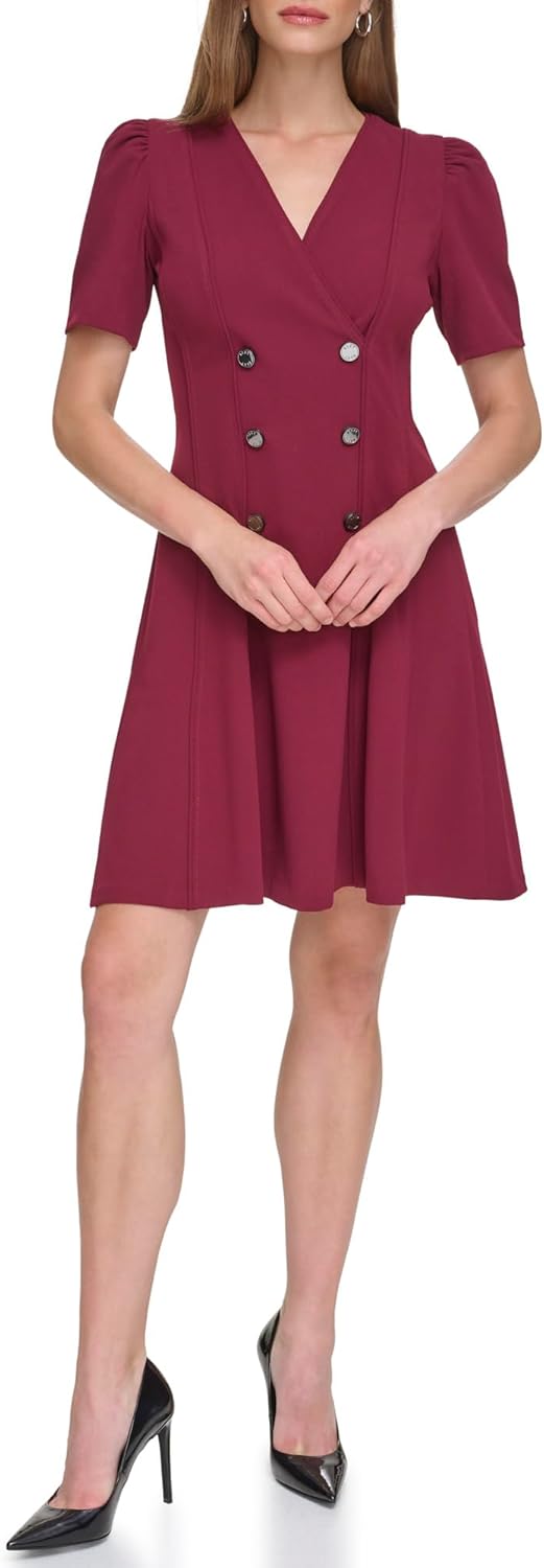 DKNY womens Button Detail Desk to Dinner Short Sleeve Dress