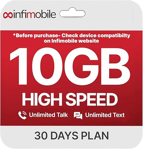 Miniatura 9 de 12,6 $/mes | Plan prepago Infimobile Ilimitado: 6 meses | 10 GB de datos de alta velocidad por mes | Datos de voz y texto ilimitados | Tarjeta SIM