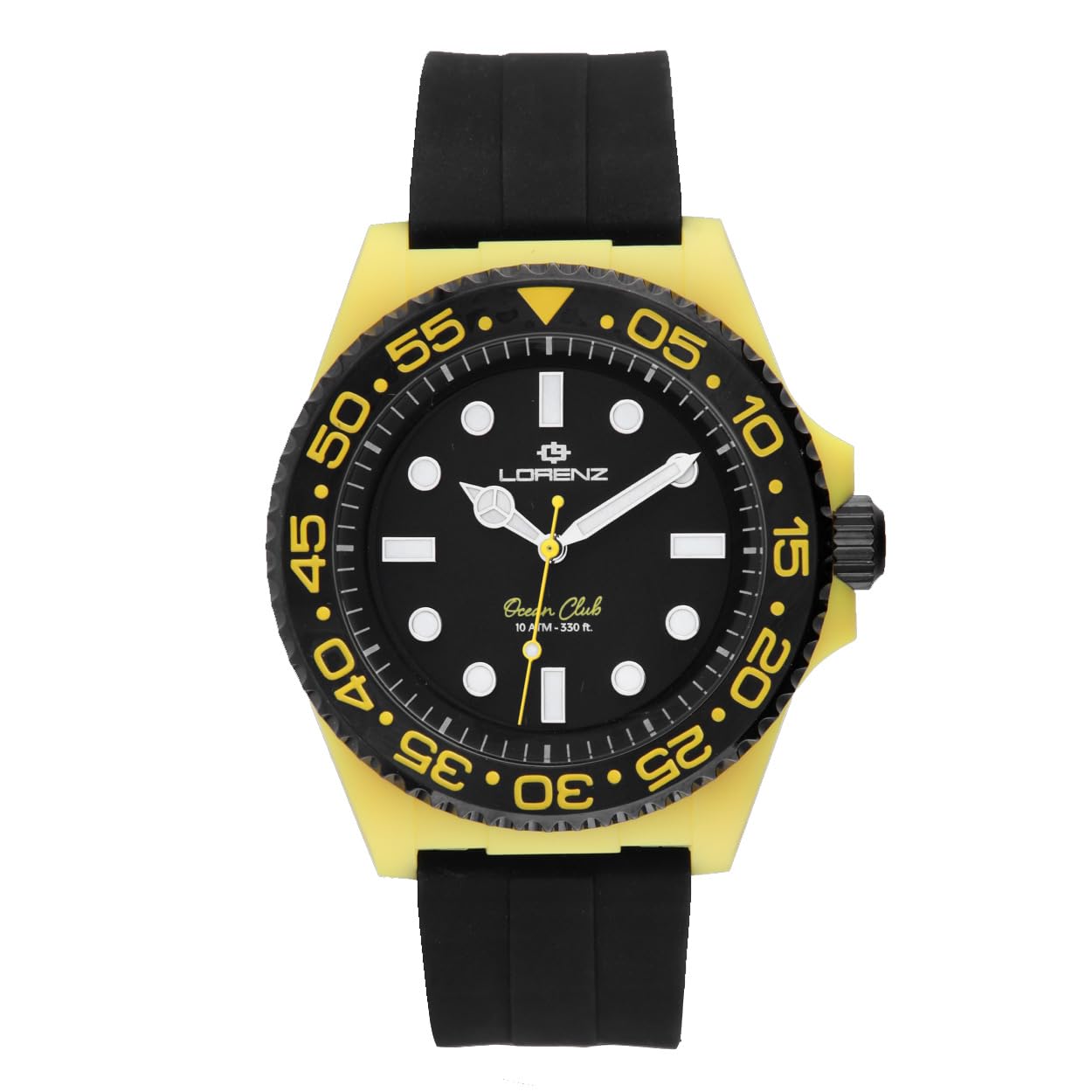 Lorenz Ocean Club 030268EE - Orologio Sportivo da Uomo al Quarzo - Orologio con cassa in superlega Soft Touch gialla - Cinturino in Gomma e chiusura deployante - Sub 100 metri - Cofanetto speciale sub
