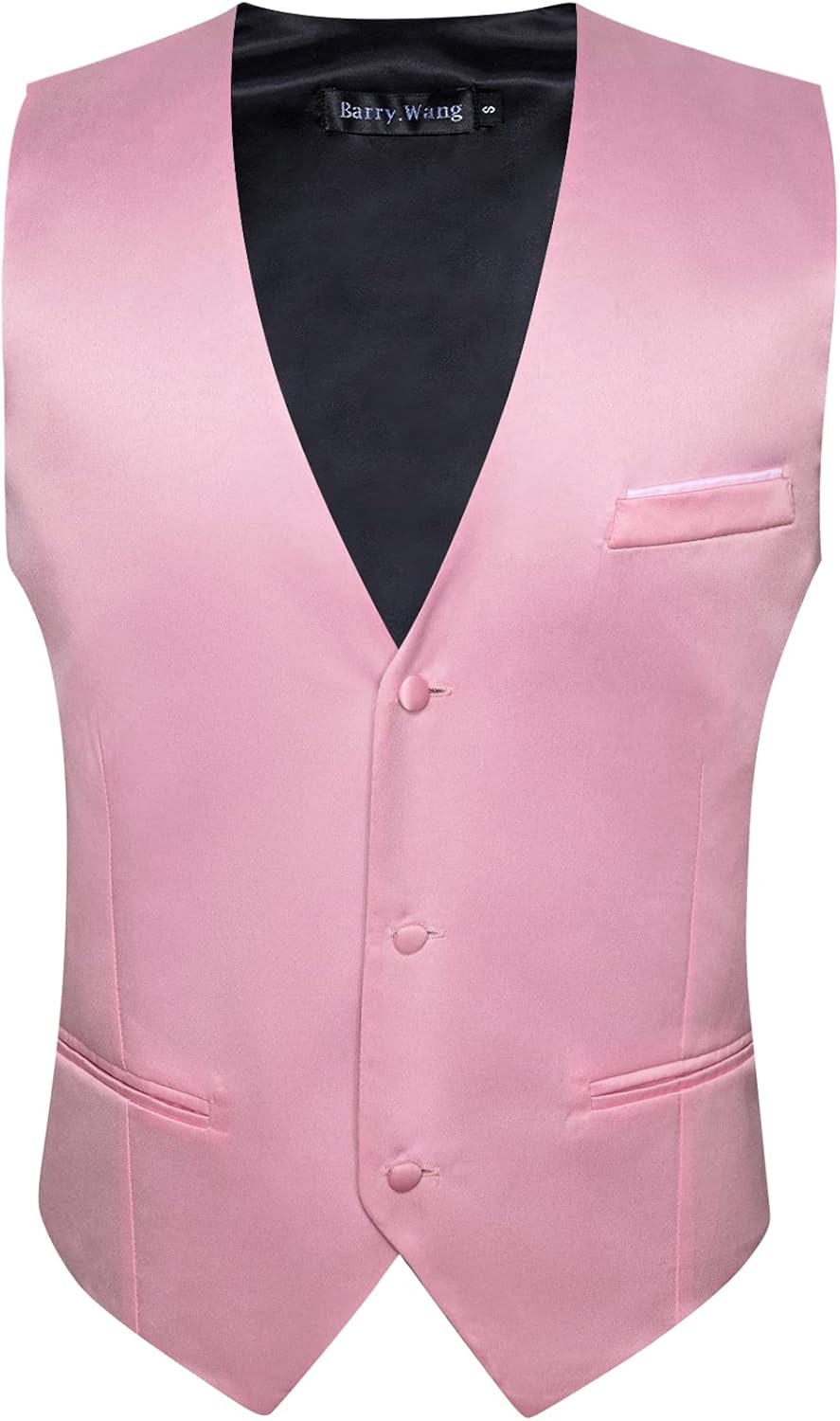 Barry.Wang Vest for Men Business/Leisure Dress Suit Vests V-neck 2 Pockets Wedding Party Tuxedo Satin Waistcoat - Image 4