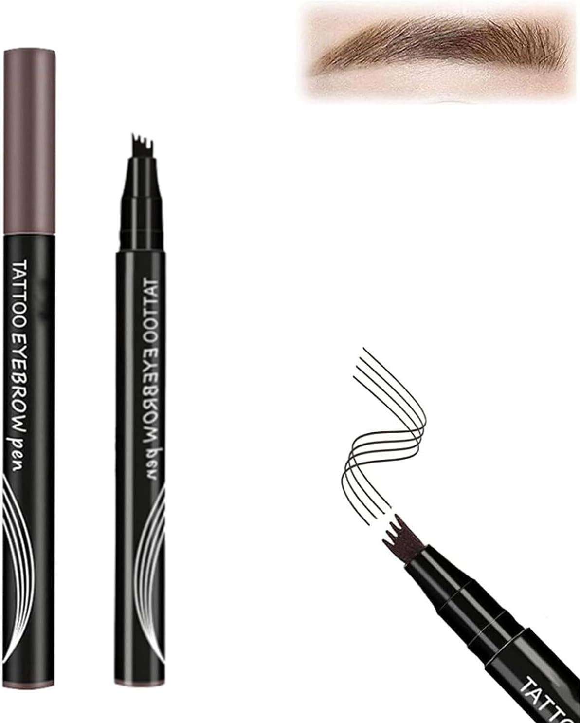 Roterale Eyebrow Pen - Roterale Brow Pencil, 2pcs Microblade Brow Pen Eyebrow Pencil Waterproof, Eyebrow Pencil With 4 Micro-Fork Tip (Gray brown)