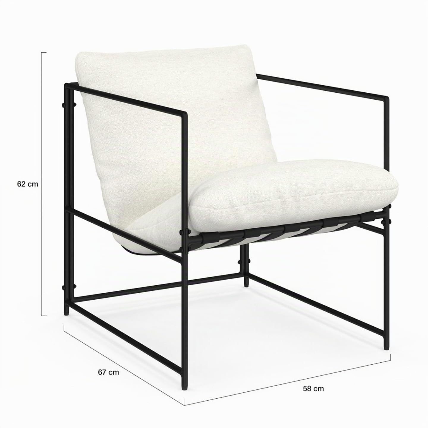 IDMarket - Poltrona imbottita ULYSSE con struttura in metallo e cuscino bianco