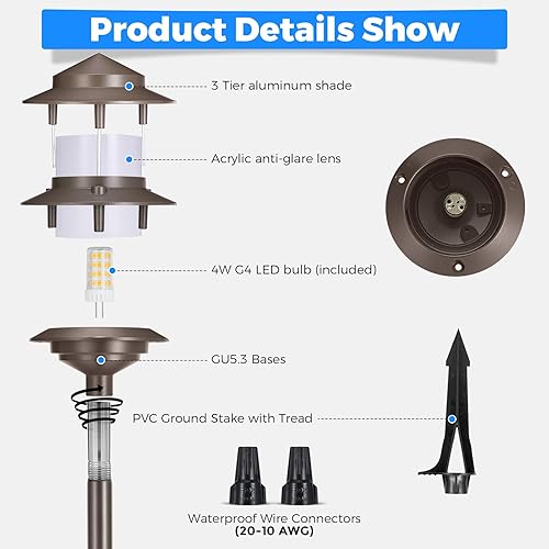 Miniatura 4 de Gardencoin Pagoda - Luces de camino de paisaje de bajo voltaje, luces LED de camino para exteriores de 12 V con cable, iluminación de aluminio para