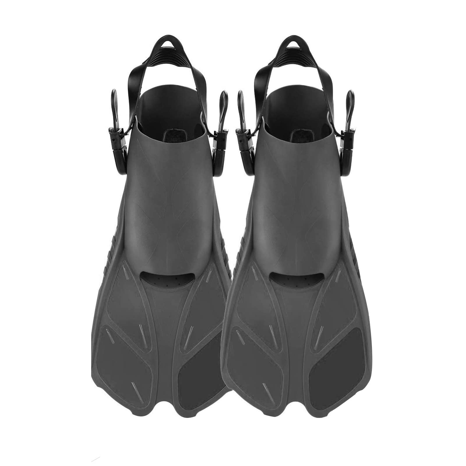 Aletas de buceo ajustables cortas para natación y piscina Snorkeling con bolsa para adultos y mujer, tacón abierto, color negro, S