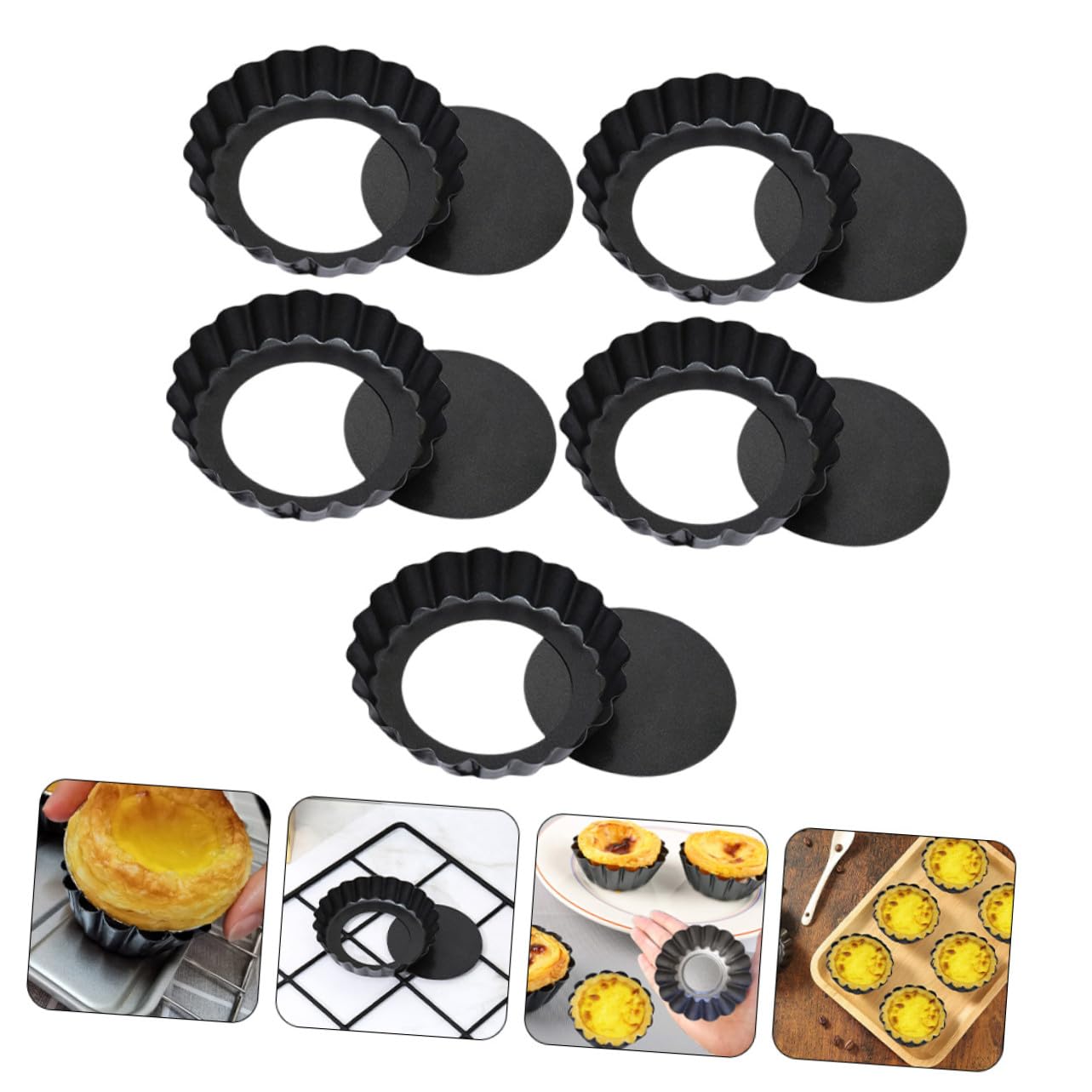 5 piezas Moldes Mini Tartaletas Antiadherentes con Base Extraíble Acero Carbono para Hornear Tartas Quiches y Postres Casa o Profesional