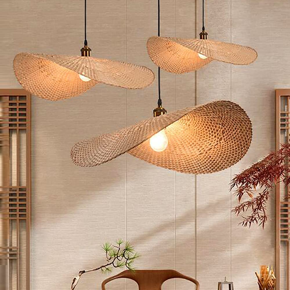 Lampada A Sospensione In Bambù Intrecciato 3 Luci - Paralume In Vimini E Rattan, Design Bohemien, Regolabile In Altezza Per Isola Cucina, Tavolo Da Pranzo, Soggiorno (3x30cm)