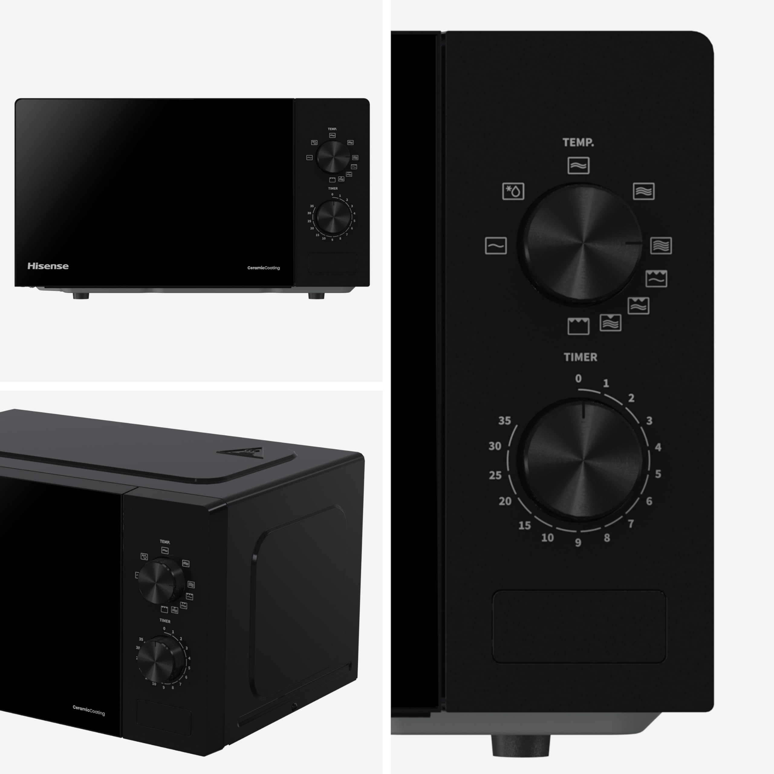 Hisense H20MOBP1G - Microondas con Grill 20 L, 700 W de Potencia, 800W Grill, Revestimiento Cerámico, Cristal Premium, 5 Niveles, Fácil Limpieza, Temporizador cocción, Negro