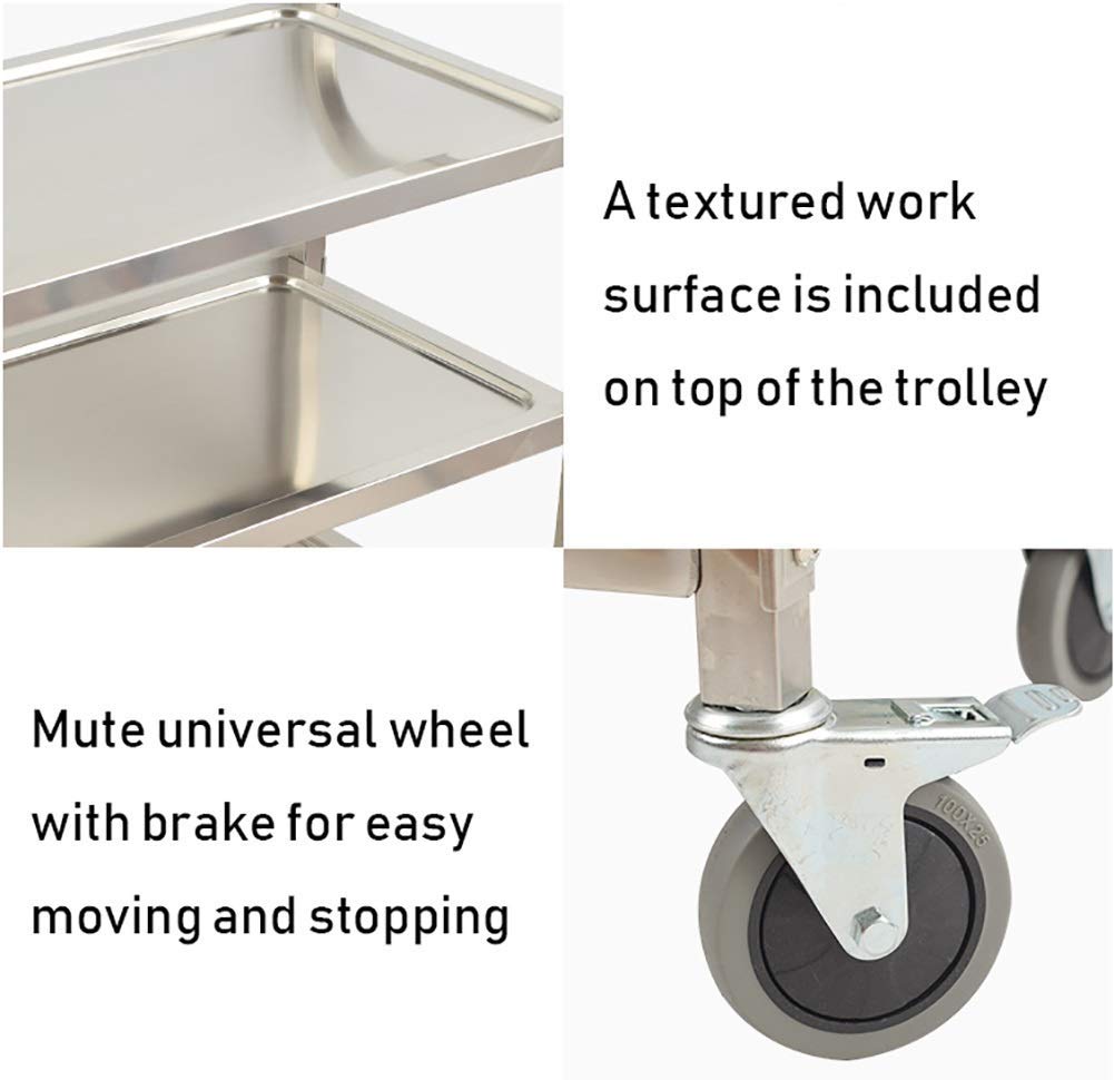 Carrello Di Stoccaggio per Carrelli Manuali Mobili, Catecart per Hotel in Acciaio Inossidabile da Cucina con Ruota Del Freno, 2 Carrelli Di Servizio per Ristoranti, Capacità Di Carico Di 150