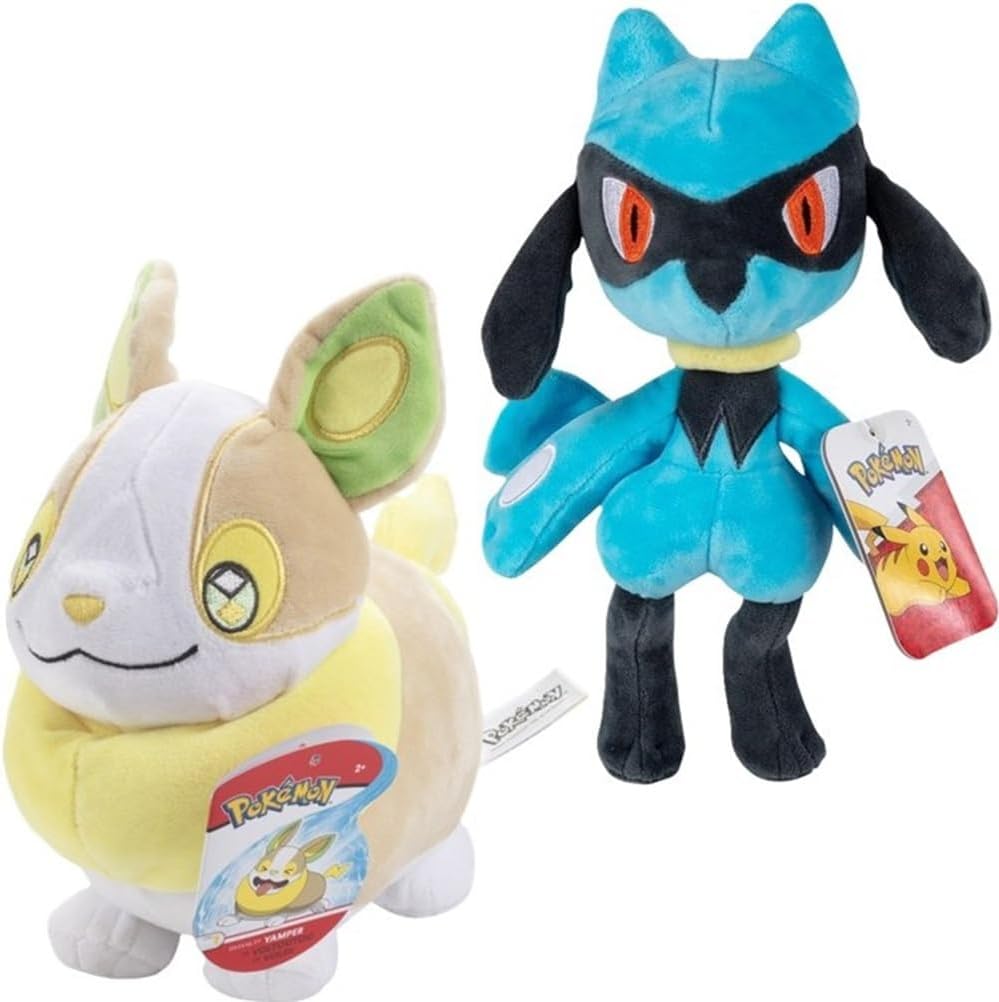 Pokémon 8" Dog Plush 2-Pack - Yamper & Riolu - Officially Licensed - Authentic Collectible Soft Stuffed Animal Toy Figures - Gift for Kids, Boys, Girls - 2+