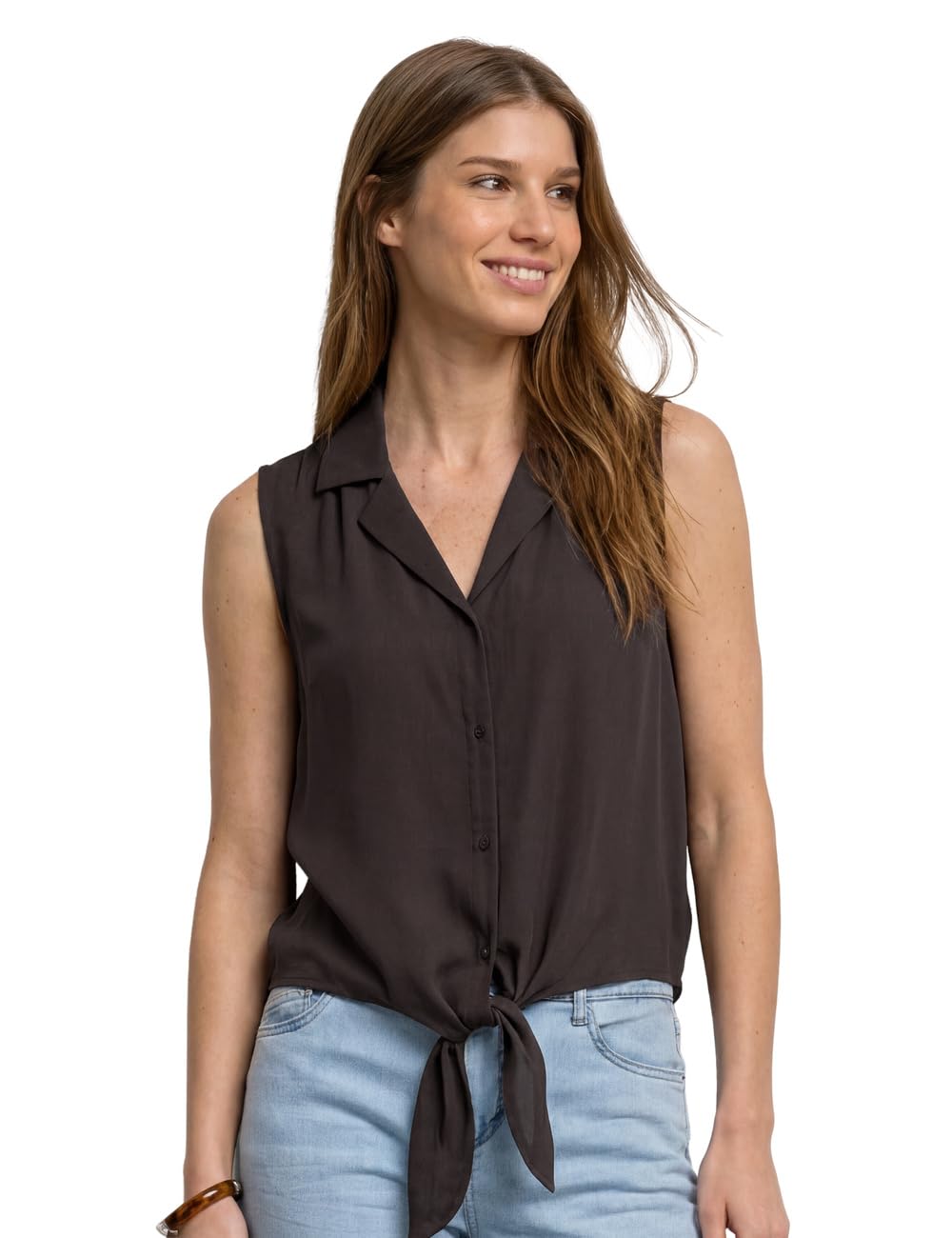 Street One Bowling Collar Knot Blouse Top Espresso Brown 36