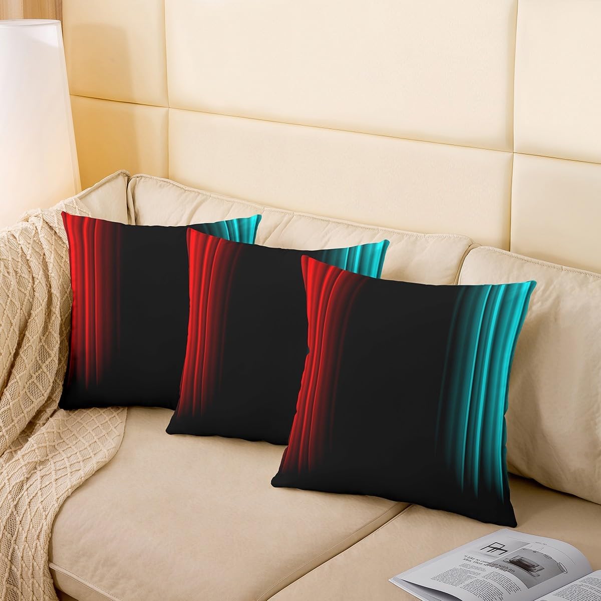 Feelyou Teens Abstract Ombre Decorations Throw Pillow Covers for Kids Women Red Teal and Black Pillow Covers for Home Sofa Bed Couch Geometric Modern Cushion Covers, 22x22 Inches Set of 2