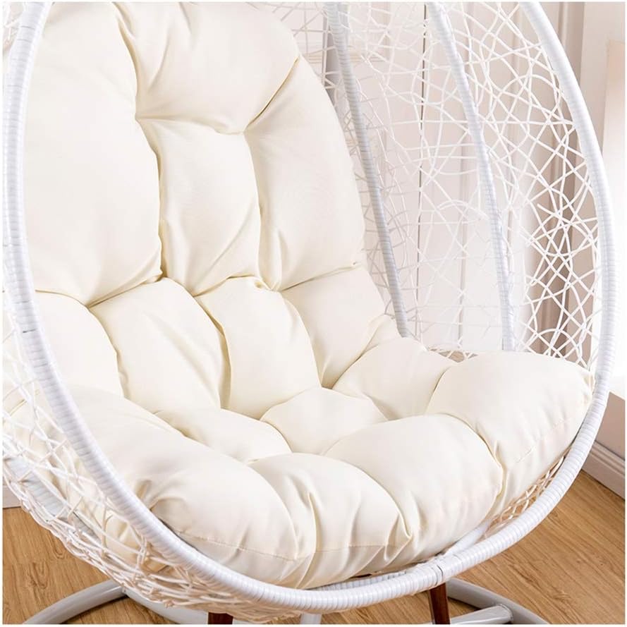 Swing Hammock Egg Chair Cushion Without Stand, Cotton Pads Removable Seat Cushions with Pillow, Overstuffed Hanging Baskets Rattan Chair Cushions 125x95 cm (49x37inch),White
