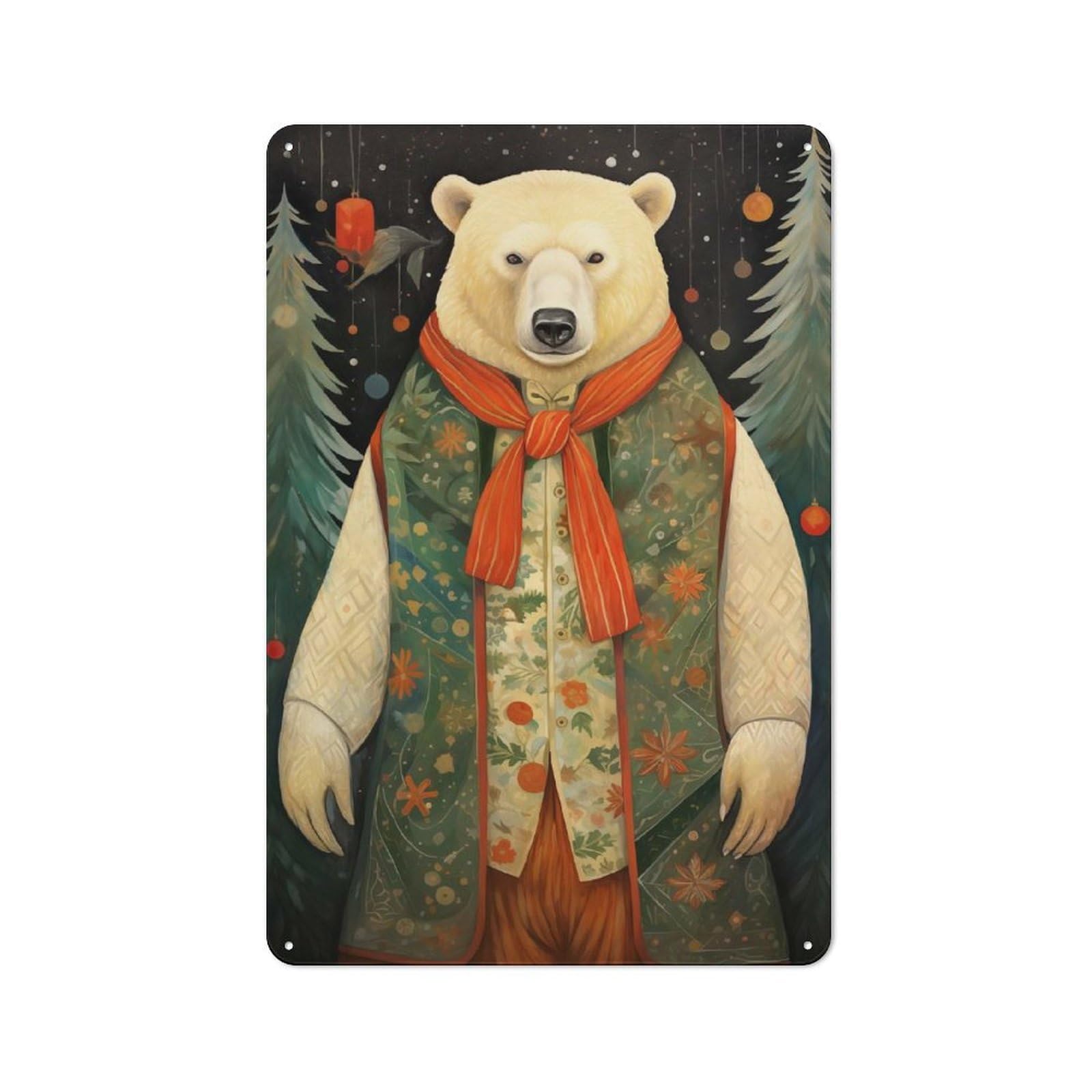 Junmoney Polar Bear Xmas Vintage Metal Sign 30X20cm For Café Or Restaurant, Suited To Restaurant Decor Fans