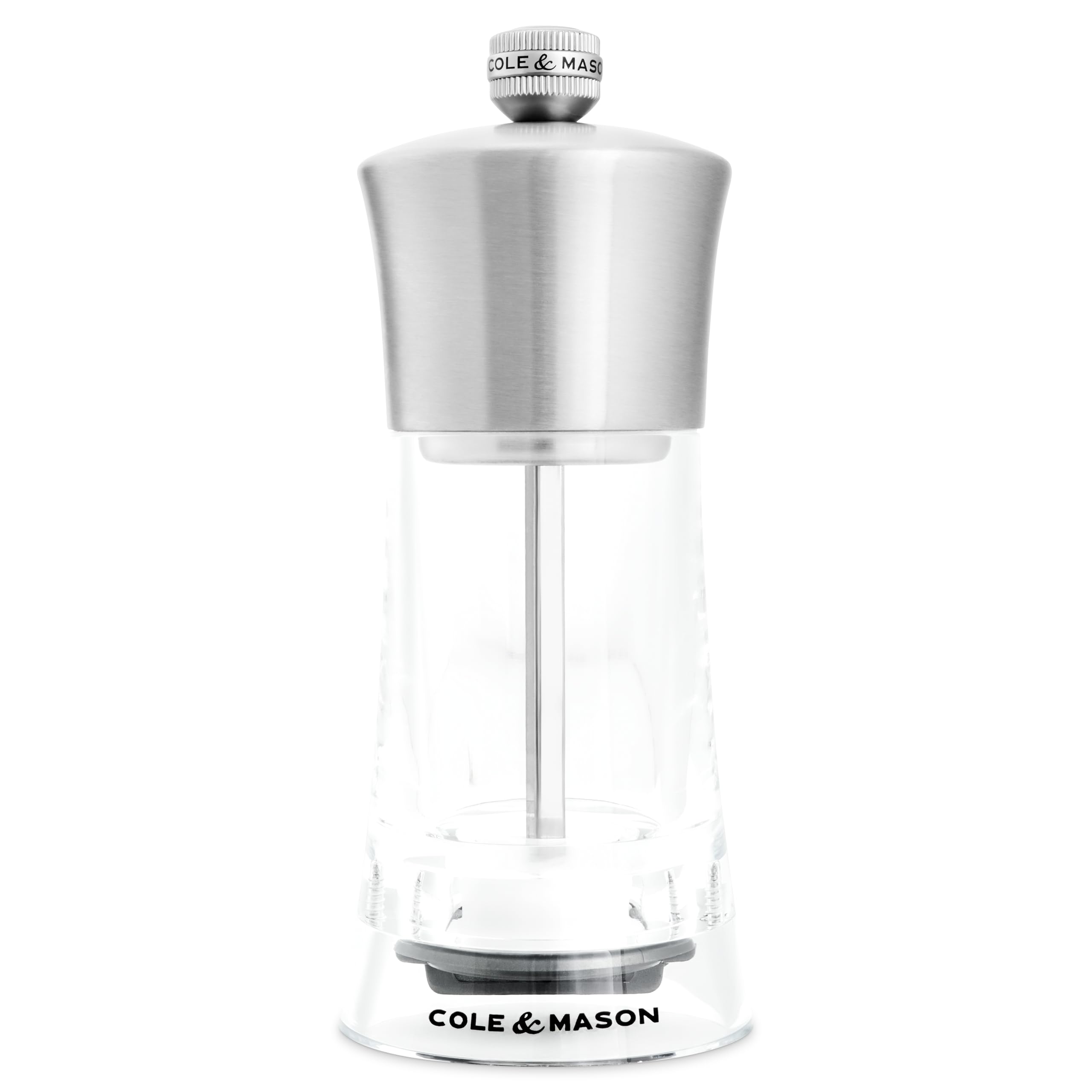 Cole & Mason Bromley Salt Mill, Ceramic Mechanism with Adjustable Coarseness, Acrylic/Stainless Steel Salt Grinder, 150mm, Lifetime Mechanism Guarantee