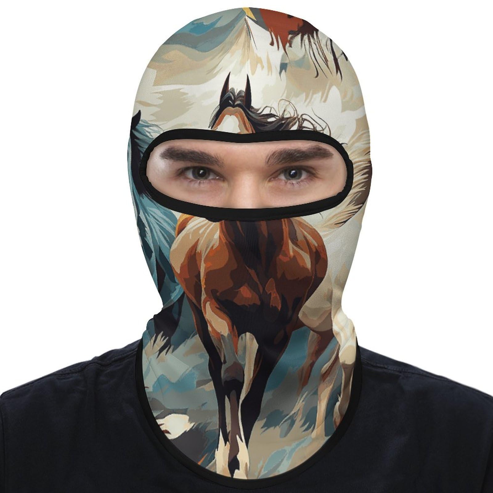 Balaclava Ski Mask - Full Face Cover A Pattern with Horses As A Background Neck Gaiter, Lightweight Head Scarf for Sports