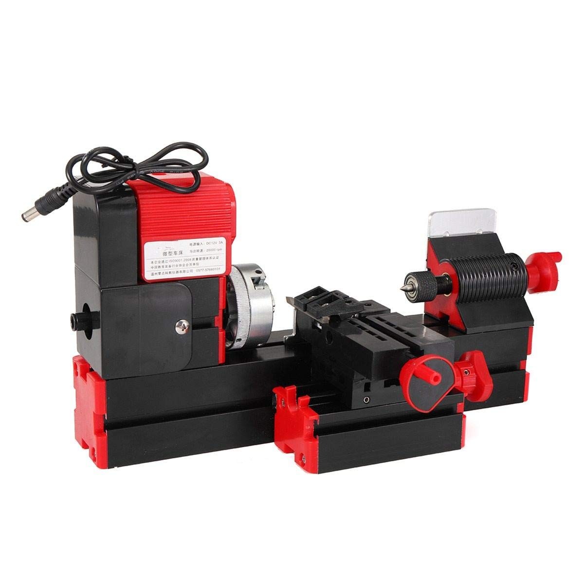 LHTL DC12V 3A 36W Mini Lathe Milling Machine Torn Drill Wood Engraving Power Tool Didactical DIY Lathes Woodworking Metal Chuck Lathe
