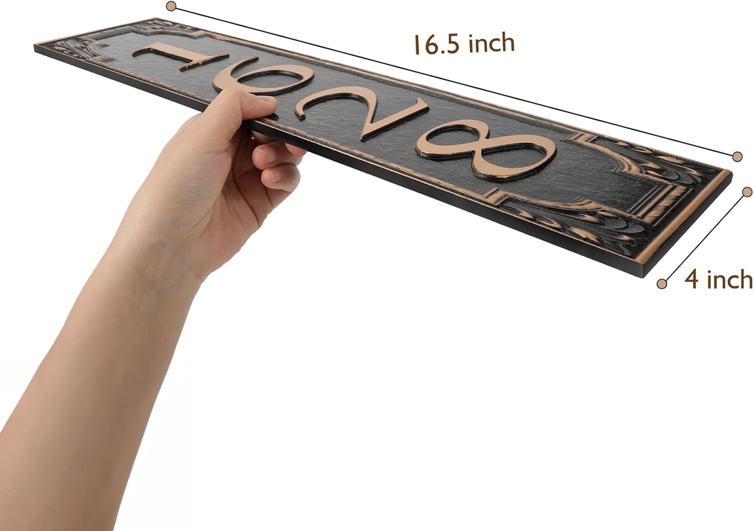 Personalized Address Plaque Metal - 16.5'' x 4‘’ Vertical Address Sign,House Number Sign Plaque,House Address Numbers for Outside House,Mailbox Post,Pillar,Pre-Drilled Hole,911 Visibility Clear Font(Rose Gold)