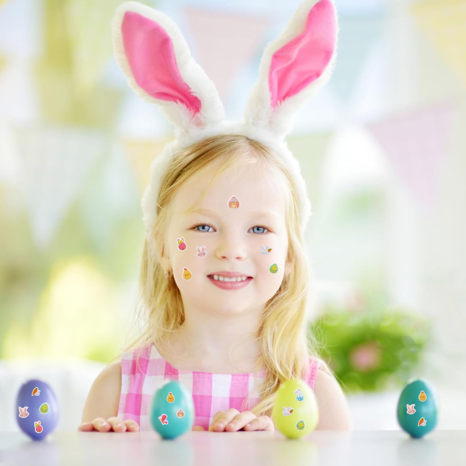 30/60 Pairs Easter Bunny Sticker Earrings Kids Stick on Earrings For Little Girls 4-6 Girls 3D Sticker Earrings Self-Adhesive Gem Stickers