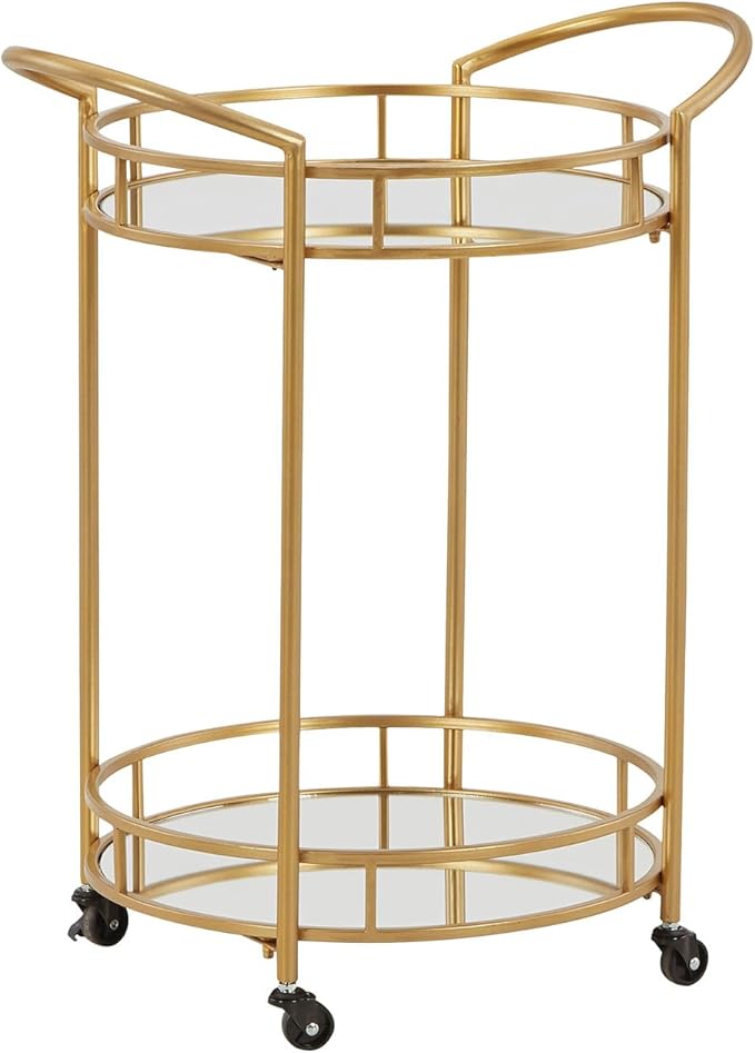 Signature Design by Ashley Wynora Round Modern Bar Serving Cart with 2 Mirrored Shelves, Gold
