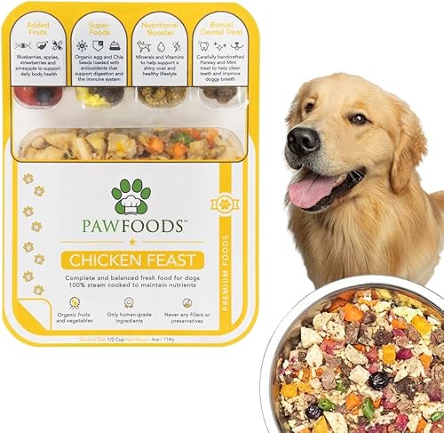 Paw Foods Alimento húmedo para perros (paquete de 28) comidas durante dos semanas, pollo real, comida fresca y saludable, golosina gratis, incluye