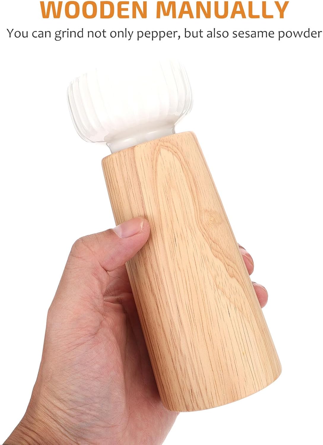 VALICLUD Wooden Manual Pepper Grinder with Ceramic White Cap Handheld Seasoning Grinder for Kitchen Use Solid Texture Easy to Clean and Maintain