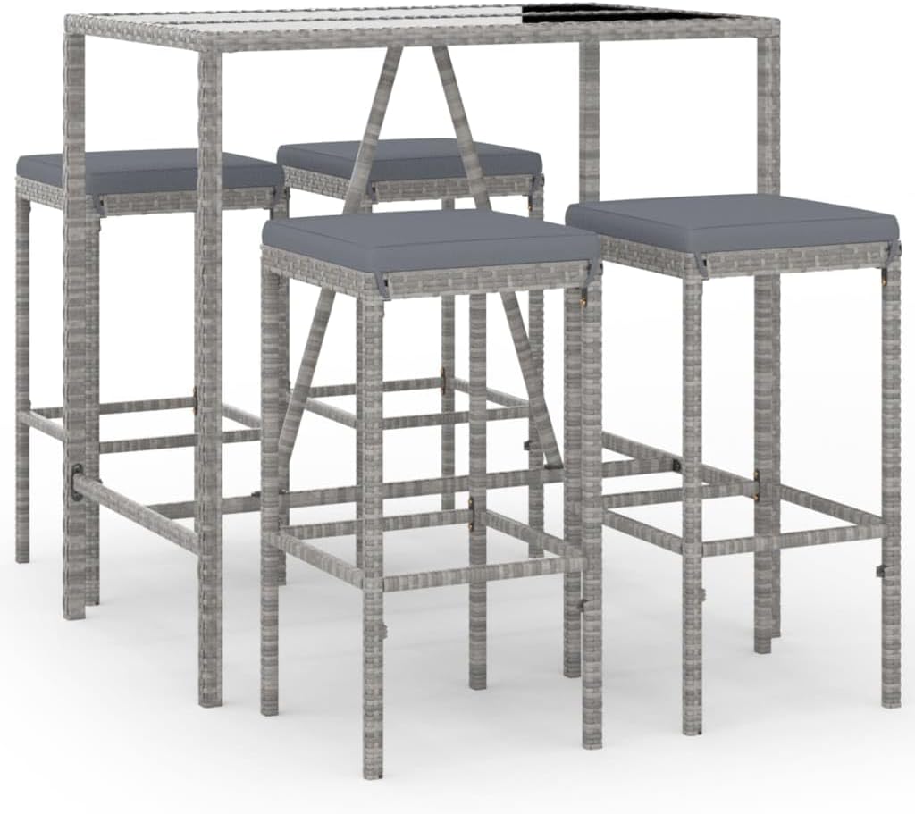 Furniture Sets 5 Piece Patio Bar Set with Cushions Gray Poly Rattan,Stylish and Functional Garden Bar Set for Outdoor Living Spaces Outdoor Furniture