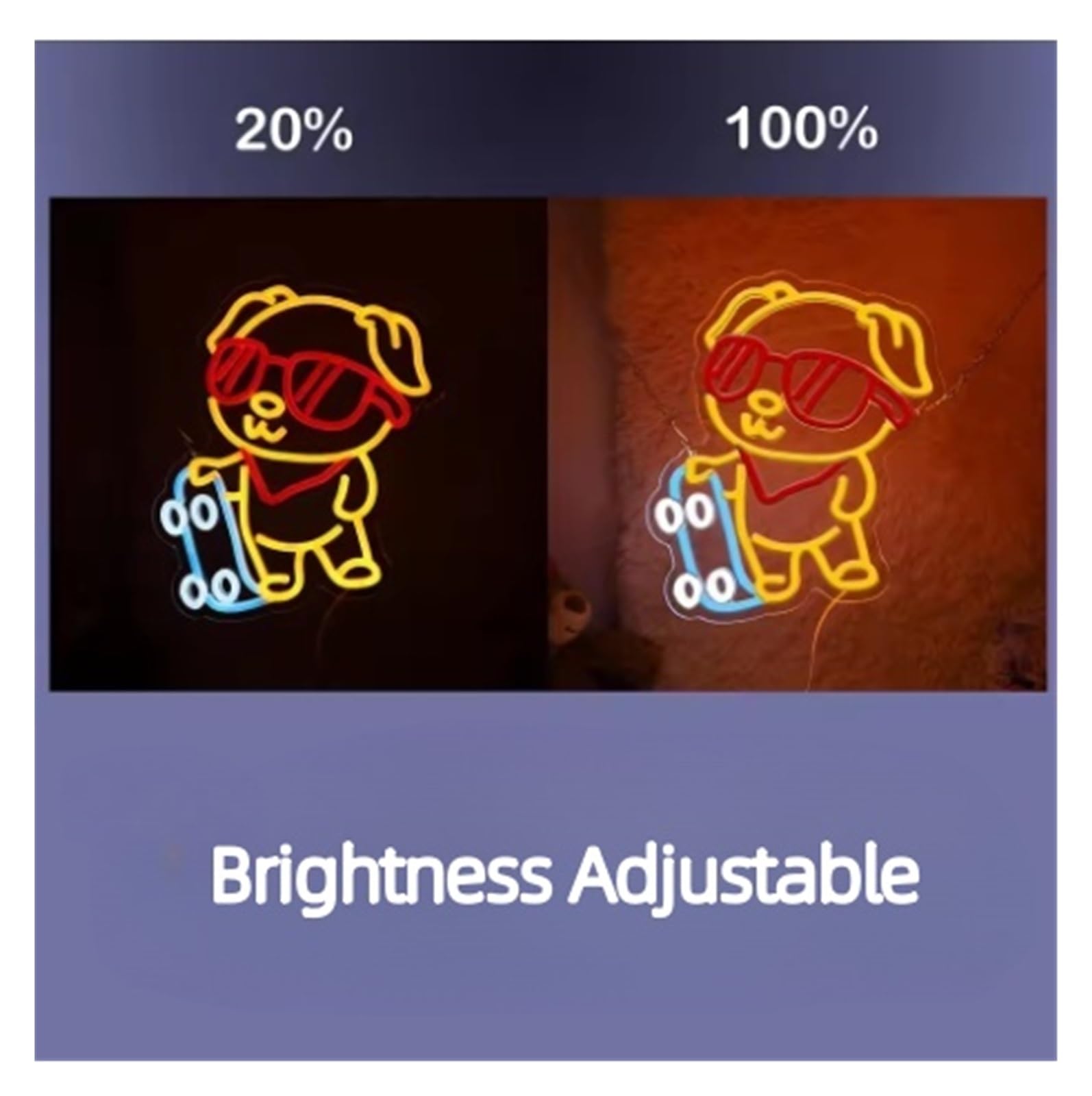 Scritta luminosa Insegna Al Neon Con Occhiali Da Sole E Skateboard Luce Dimmerabile Per Amanti Dei Carlini Negozio Camera Da Letto Bar Sala Giochi 32.5cmx30.2cm