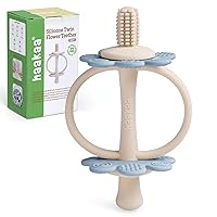 Vista 16 de haakaa Mordedor de silicona de doble flor, extremo en forma de pezón para masaje de encías, cabezal de cepillo de dientes de bebé de 360°