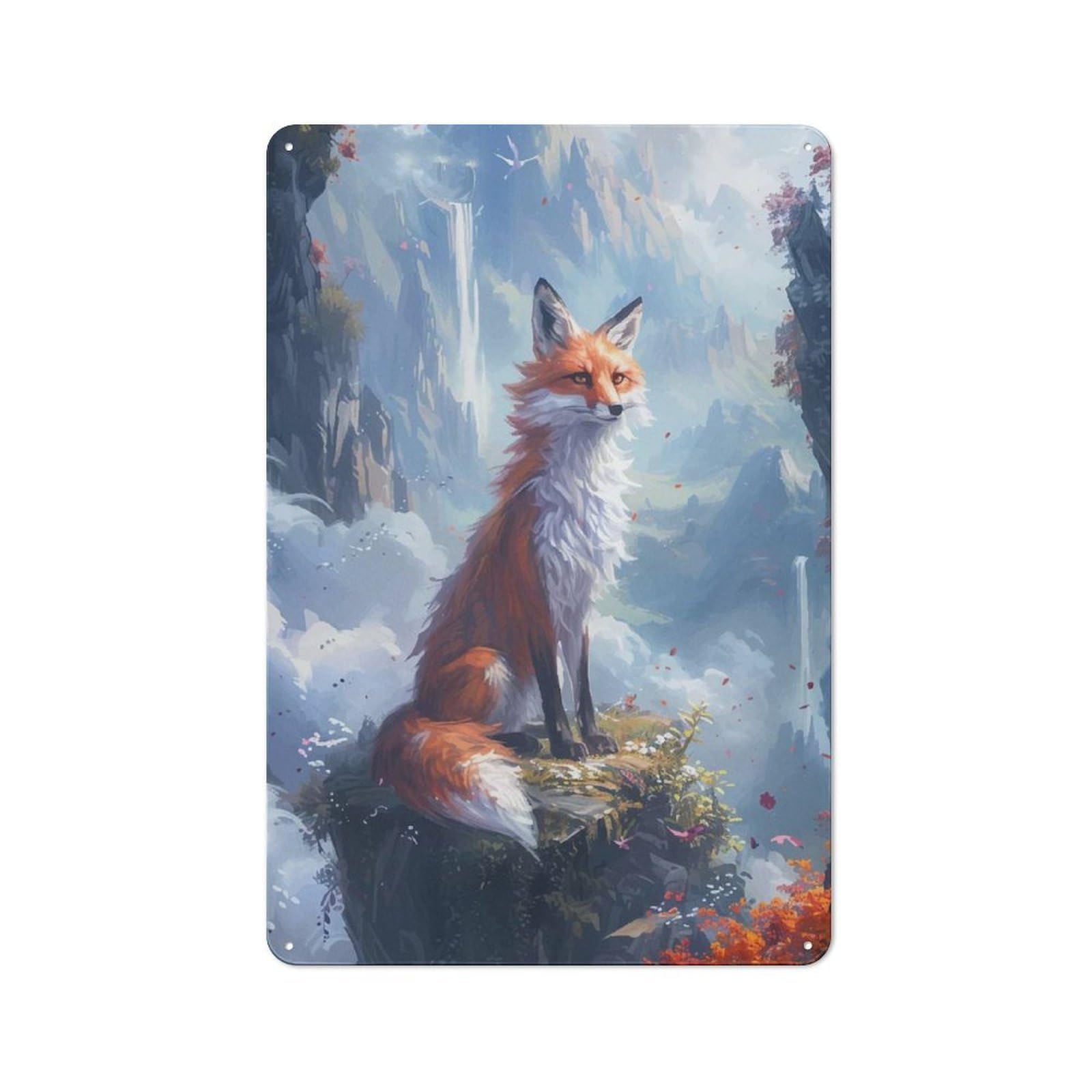 Junmoney Style-11 Fox Kitsune Colorful Retro-Style Tin Sign 30X20cm For Living Room Or Hallway, For Vintage Wall Decor Fans, For Themed Room Decoration