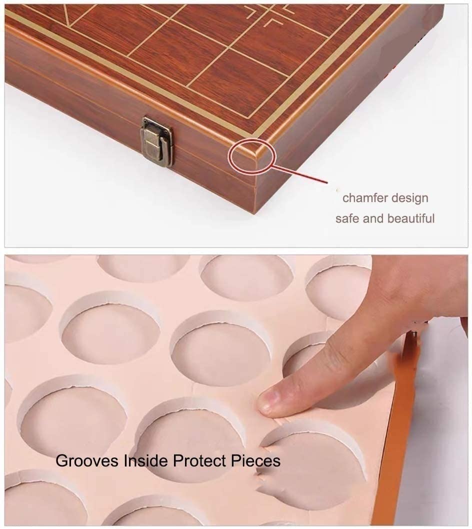 Juego De Ajedrez Chino Xiangqi Plegable De Madera | Tablero 2 En 1 Con Ranuras Para Fichas - Portátil Y Organizado Para Adultos