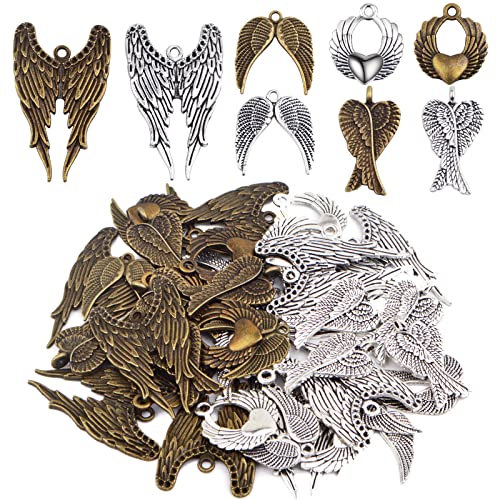 40pcs 4 Styles Angel Double Wing Charms Tibetan Style Alloy