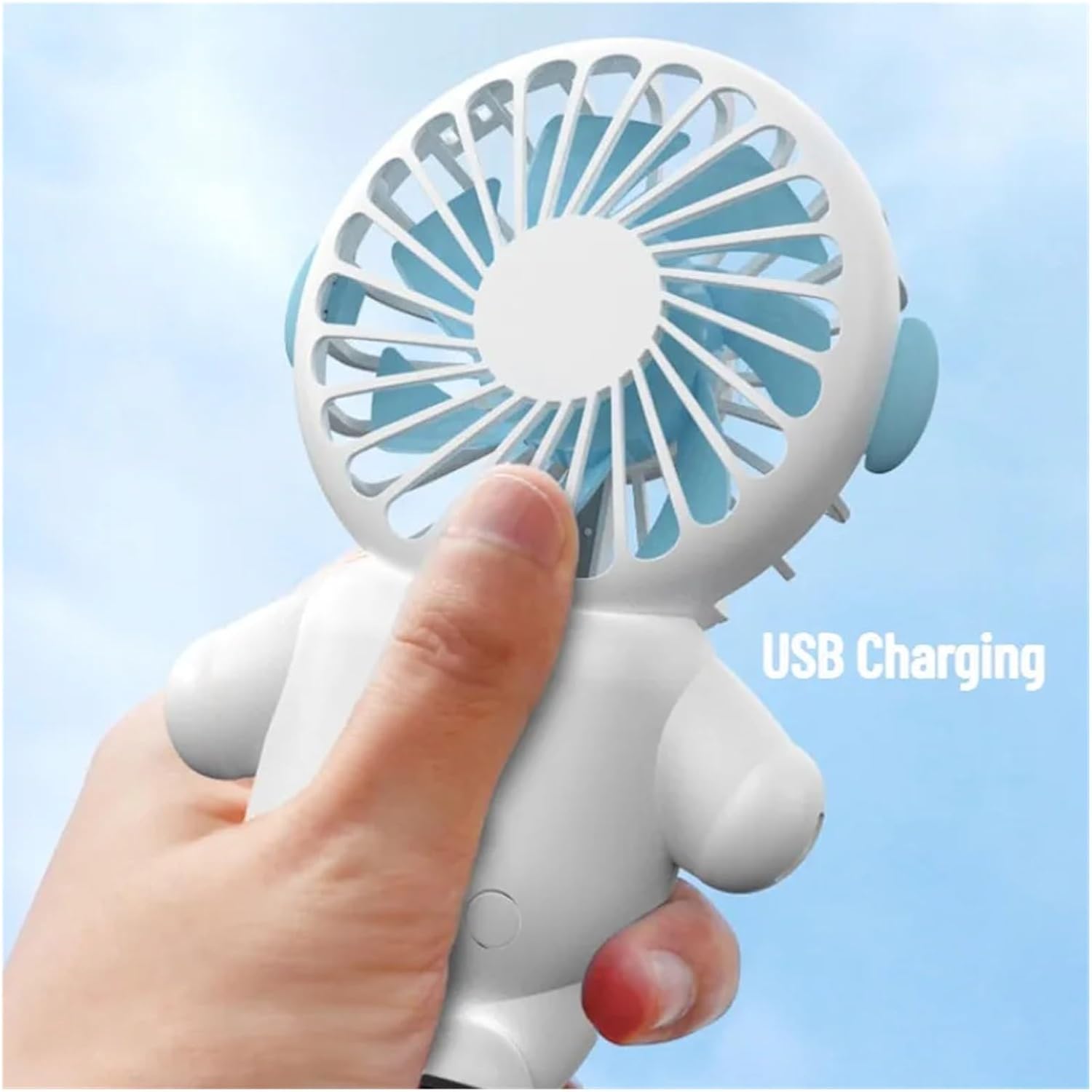 Portable Handheld Fan Cartoon Charging Model Large Wind Dormitory Student Office Worker Selling Like Hotcakes(Cute baby blue)