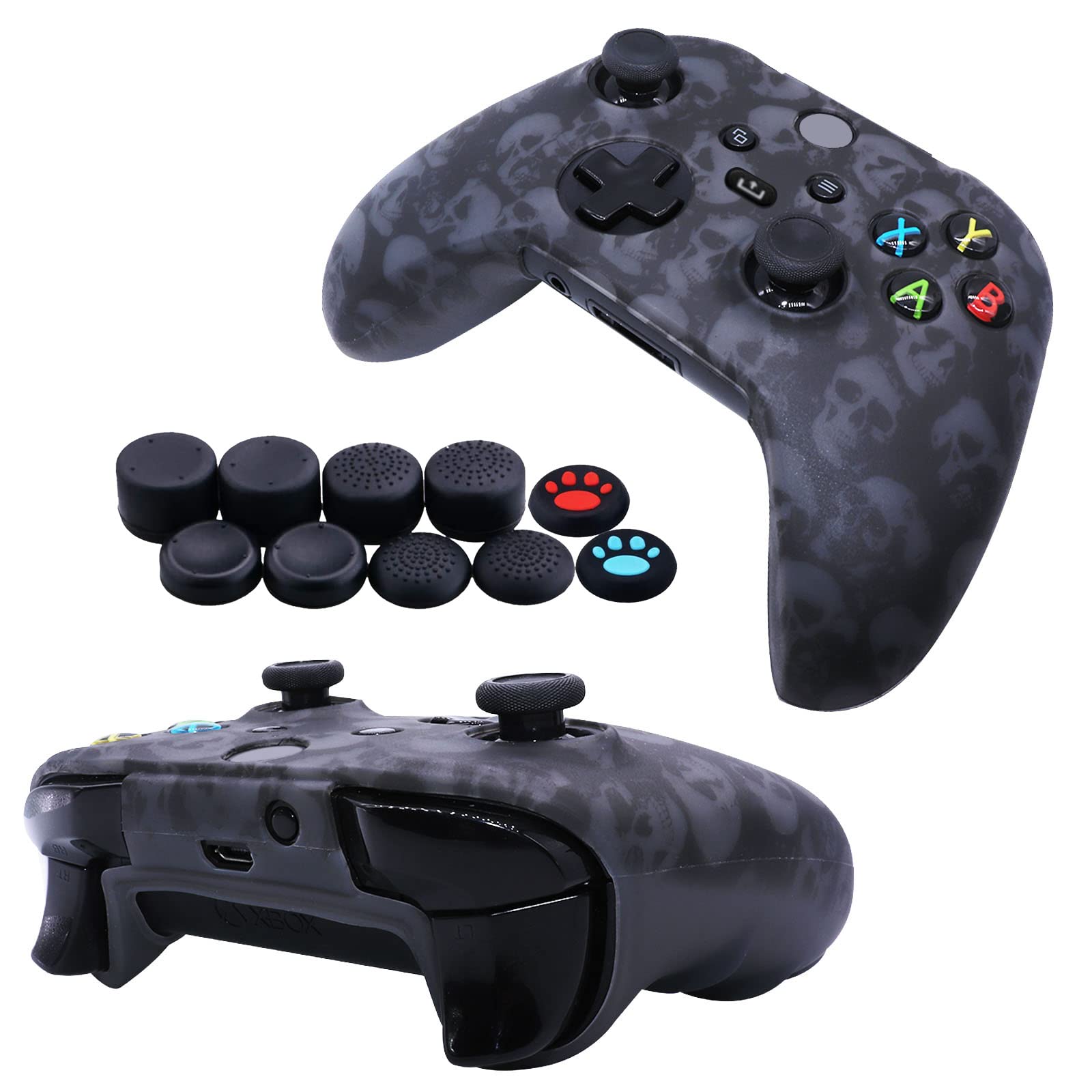 [2PCS] Jusy Xbox Series X/S Manette Housse en Silicone Coque, Atidérapante, Ensemble D'accessoires de Protection, avec 10 Poignées pour Le Pouce (crânes comiques)